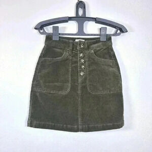 Olive Green Corduroy Front Button Detail Skirt Juniors Size 0/24 Mini high waist